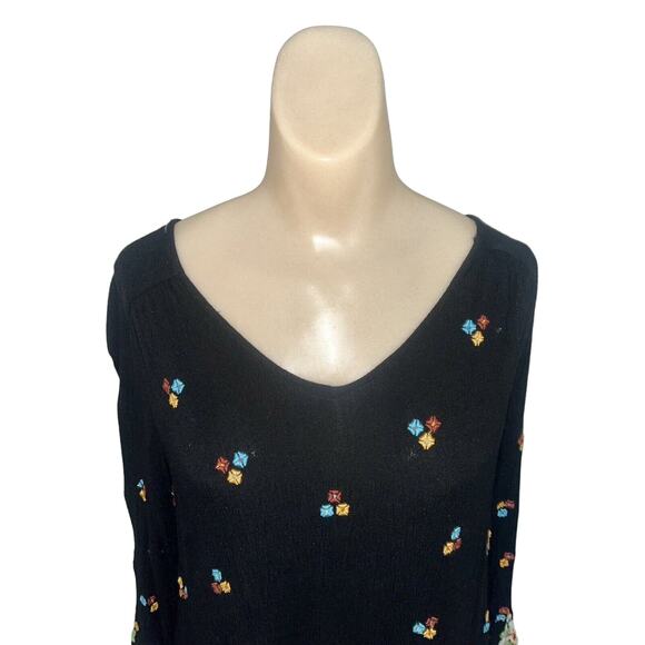 Free People Embroidered Oxford Swing Dress Tunic Black Small Floral Bohemian EUC - Picture 4 of 10
